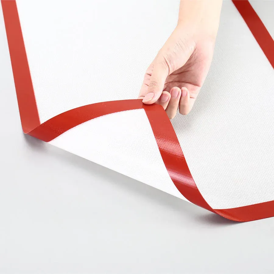Close-up of reusable silicone baking mat edge and non-stick surface