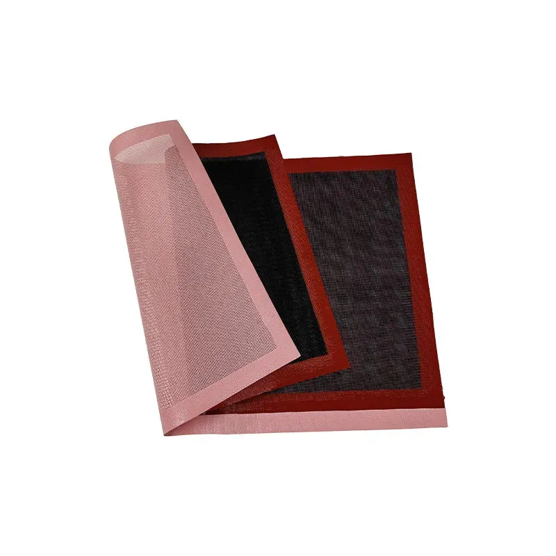 Rolled silicone mesh baking mats in pink and black color options