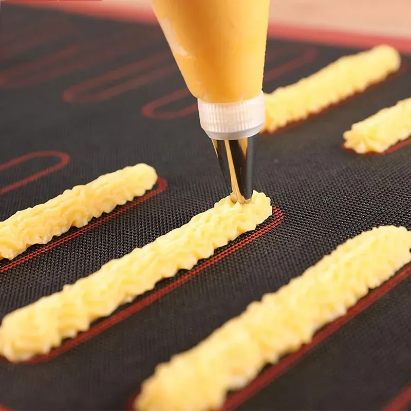 Close-up application of silicone mesh mat for pastry piping